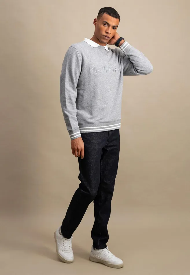 Sweater Men FYNCHHATTON Cotton Sweater With Logo Detail Cloud Bluemedium Graynavygrass Green