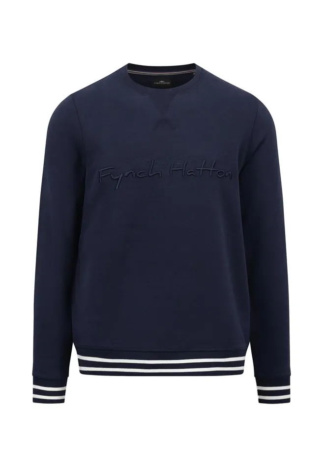 Sweater Men FYNCHHATTON Cotton Sweater With Logo Detail Cloud Bluemedium Graynavygrass Green