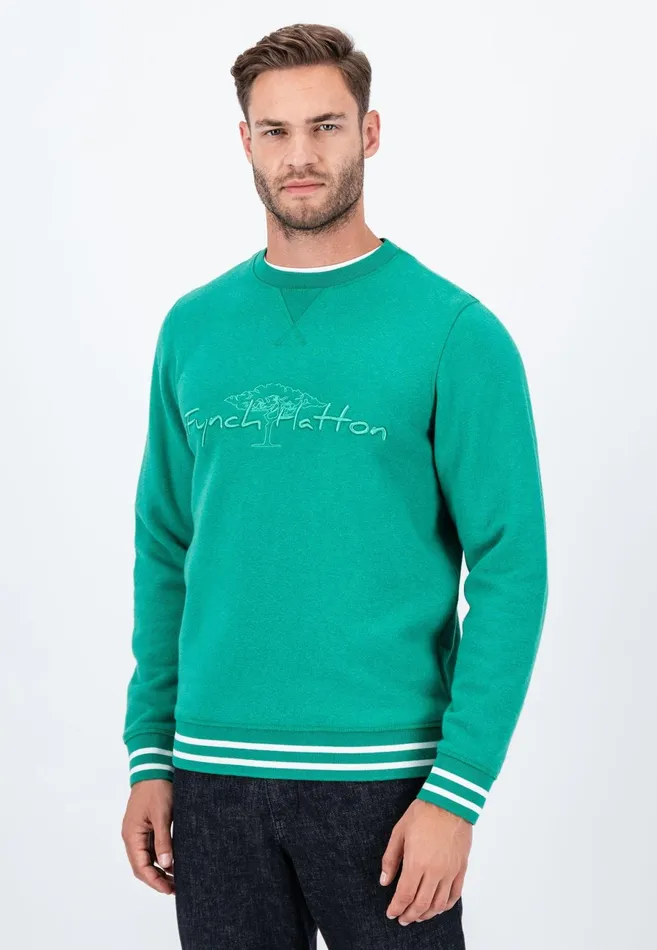Sweater Men FYNCHHATTON Cotton Sweater With Logo Detail Cloud Bluemedium Graynavygrass Green