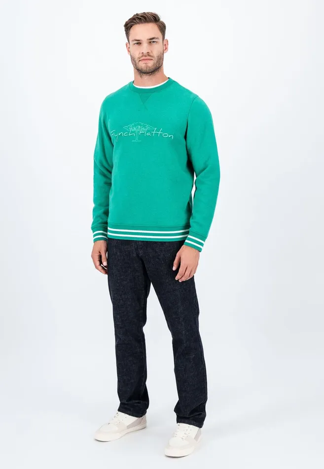 Sweater Men FYNCHHATTON Cotton Sweater With Logo Detail Cloud Bluemedium Graynavygrass Green