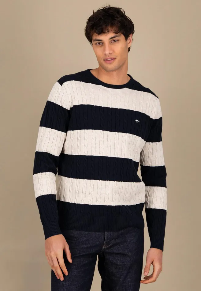 Sweater Men FYNCHHATTON Counta Of Braids Made Of The Finest Cotton Navy