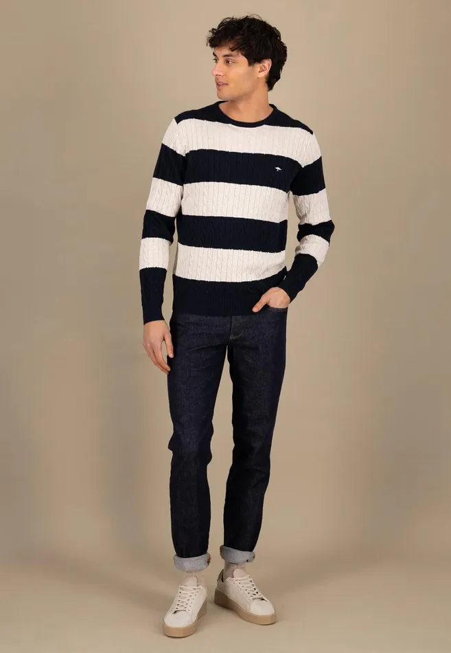 Sweater Men FYNCHHATTON Counta Of Braids Made Of The Finest Cotton Navy