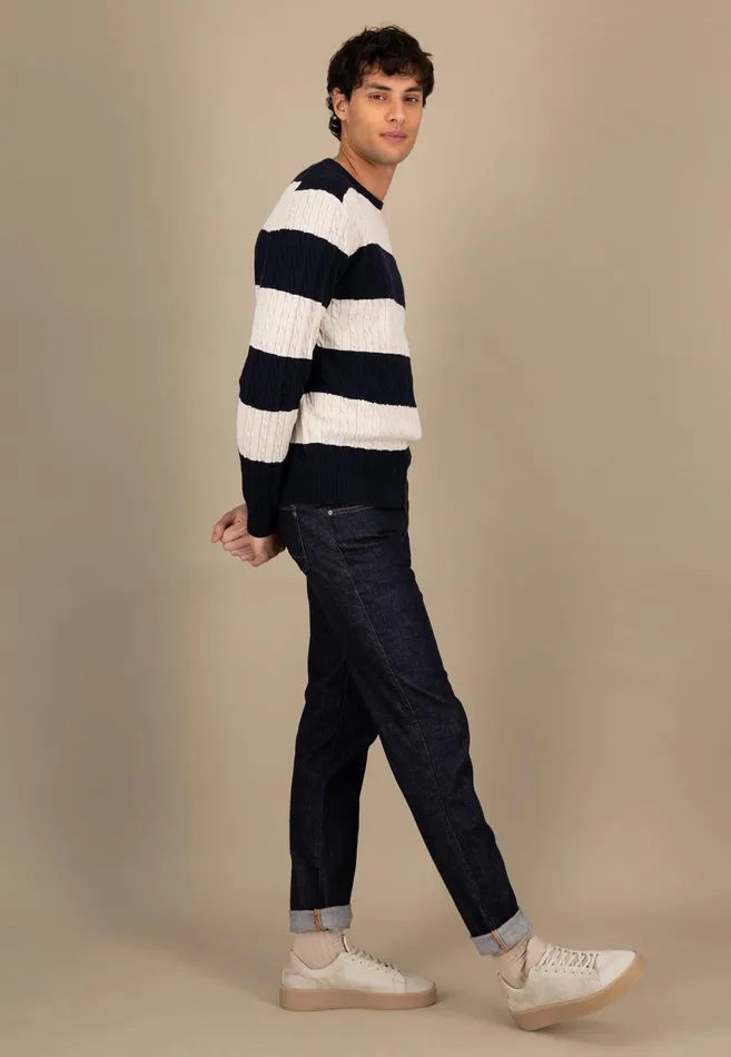 Sweater Men FYNCHHATTON Counta Of Braids Made Of The Finest Cotton Navy