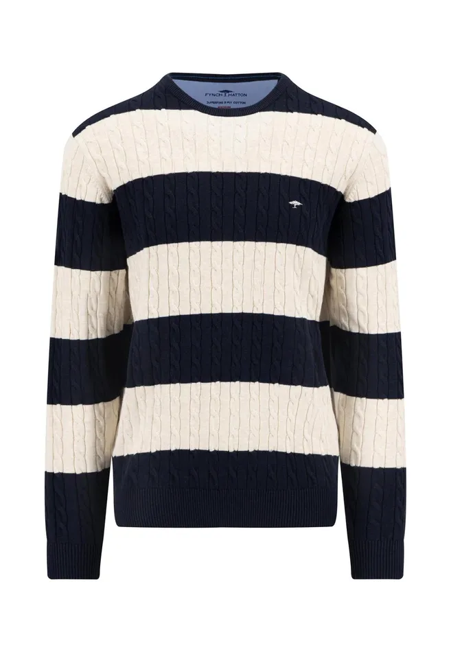 Sweater Men FYNCHHATTON Counta Of Braids Made Of The Finest Cotton Navy