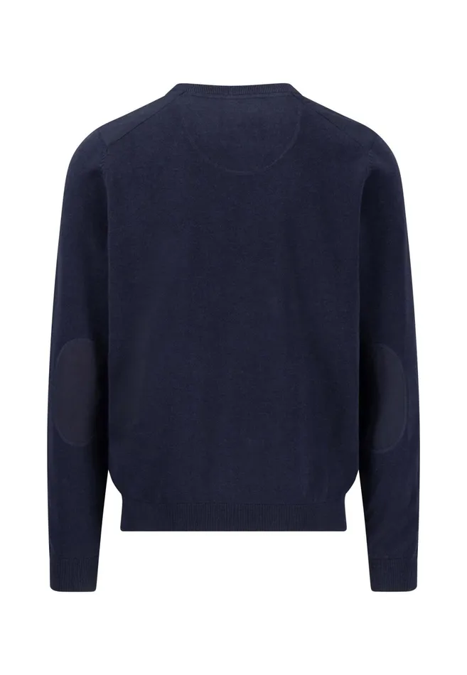 Sweater Men FYNCHHATTON Knitting Sweater With A Circular Neckline And Elbow Patches Navy