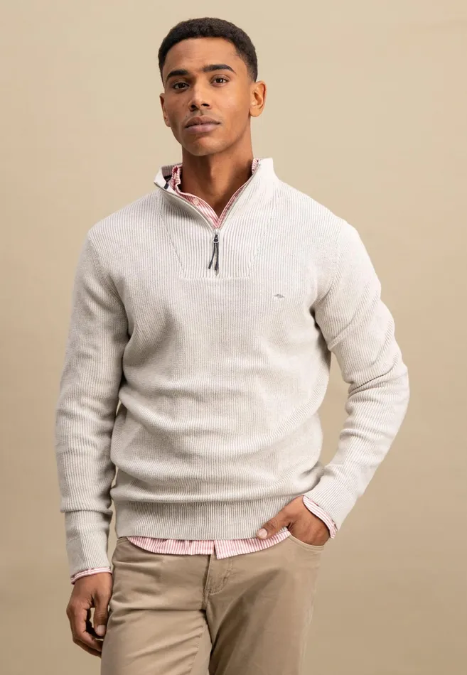 Sweater Men FYNCHHATTON Knitting Sweaters With A Troyer Collar And Logodail New Offwhitepoppy Rednavy