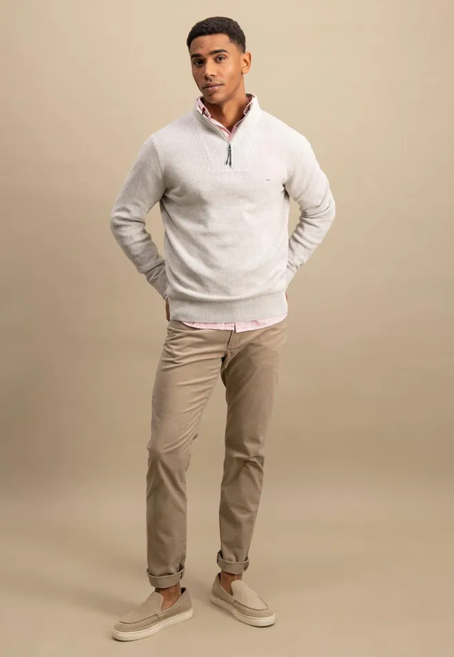 Sweater Men FYNCHHATTON Knitting Sweaters With A Troyer Collar And Logodail New Offwhitepoppy Rednavy