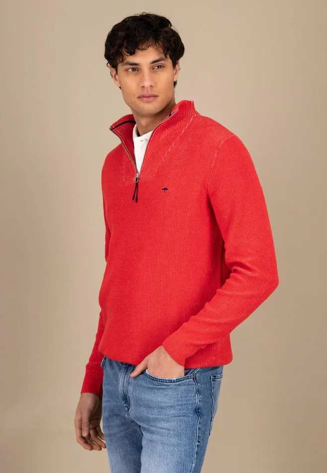Sweater Men FYNCHHATTON Knitting Sweaters With A Troyer Collar And Logodail New Offwhitepoppy Rednavy