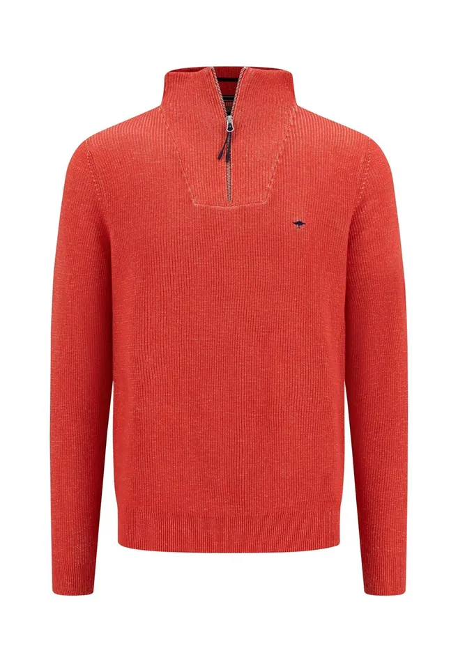 Sweater Men FYNCHHATTON Knitting Sweaters With A Troyer Collar And Logodail New Offwhitepoppy Rednavy