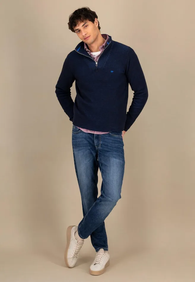 Sweater Men FYNCHHATTON Knitting Sweaters With A Troyer Collar And Logodail New Offwhitepoppy Rednavy