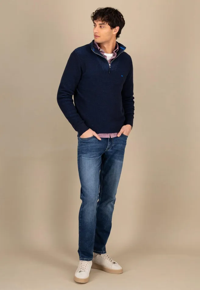 Sweater Men FYNCHHATTON Knitting Sweaters With A Troyer Collar And Logodail New Offwhitepoppy Rednavy