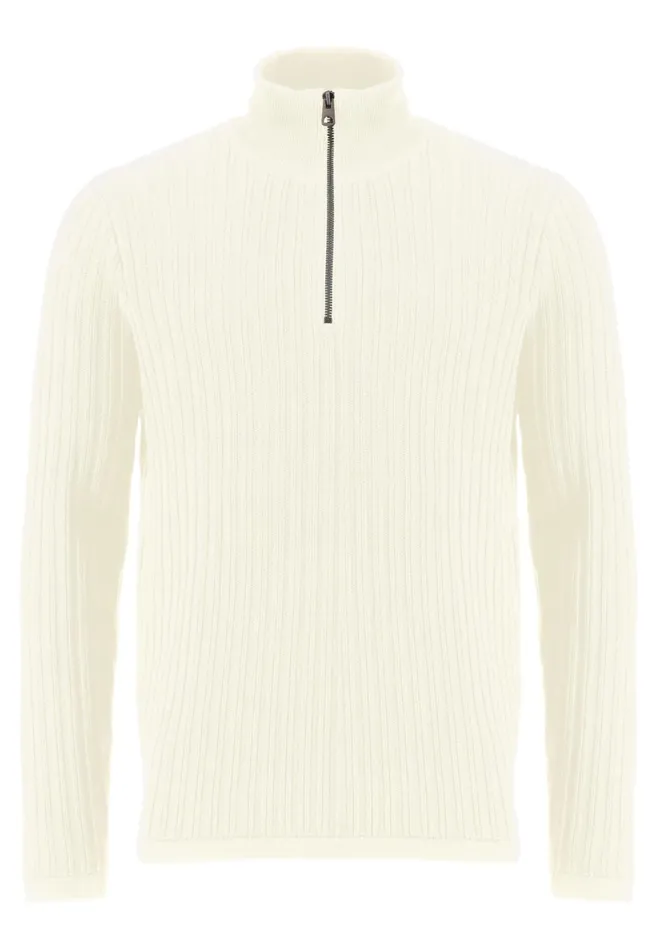 Sweater Men FYNCHHATTON Plus Size Troyer With Coarse Rib Knit Pattern Offwhitenavy Sweater Men FYNCHHATTON Plus Size Troyer With Coarse Rib Knit Pattern Offwhitenavy