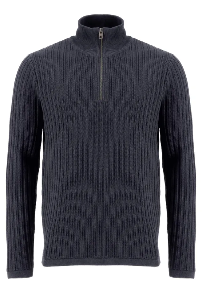 Sweater Men FYNCHHATTON Plus Size Troyer With Coarse Rib Knit Pattern Offwhitenavy Sweater Men FYNCHHATTON Plus Size Troyer With Coarse Rib Knit Pattern Offwhitenavy