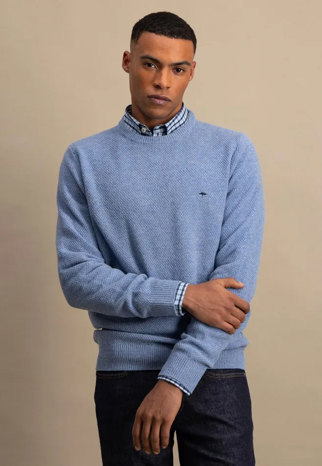 Sweater Men FYNCHHATTON Woll Mix With Structure Sweater Flamecloud Bluenavyhazelsilver
