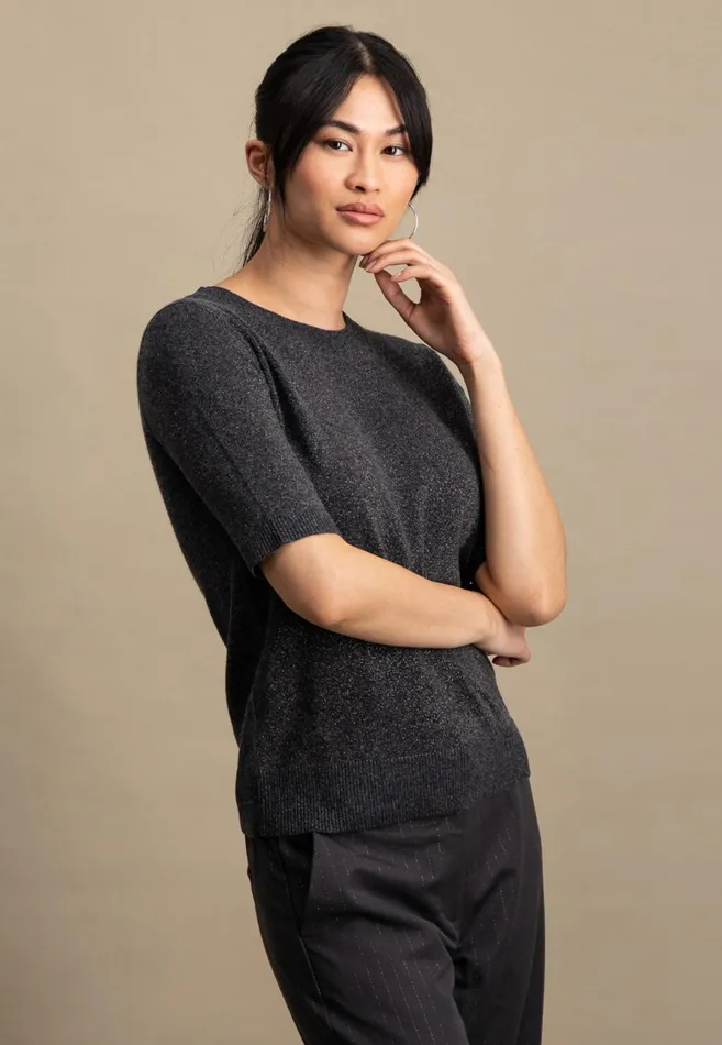 Sweater Women FYNCHHATTON Knitting Sweater With Short Sleeves Silver Graywarm Gray