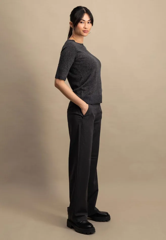 Sweater Women FYNCHHATTON Knitting Sweater With Short Sleeves Silver Graywarm Gray