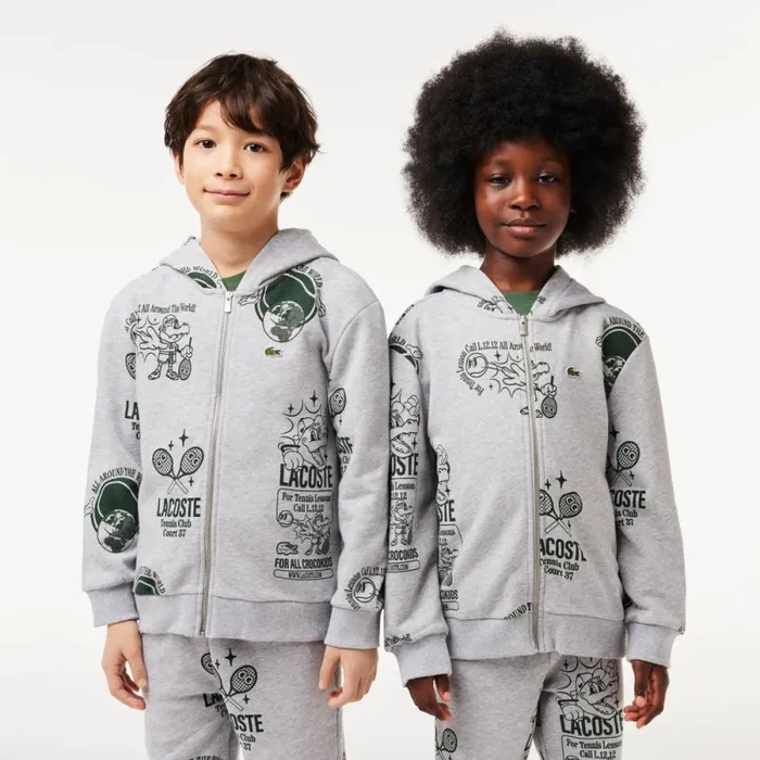 Sweaters and Sweatshirts Kids Lacoste Kids039 Graphic Print Hoodie Grey Chine Dark Green Nli