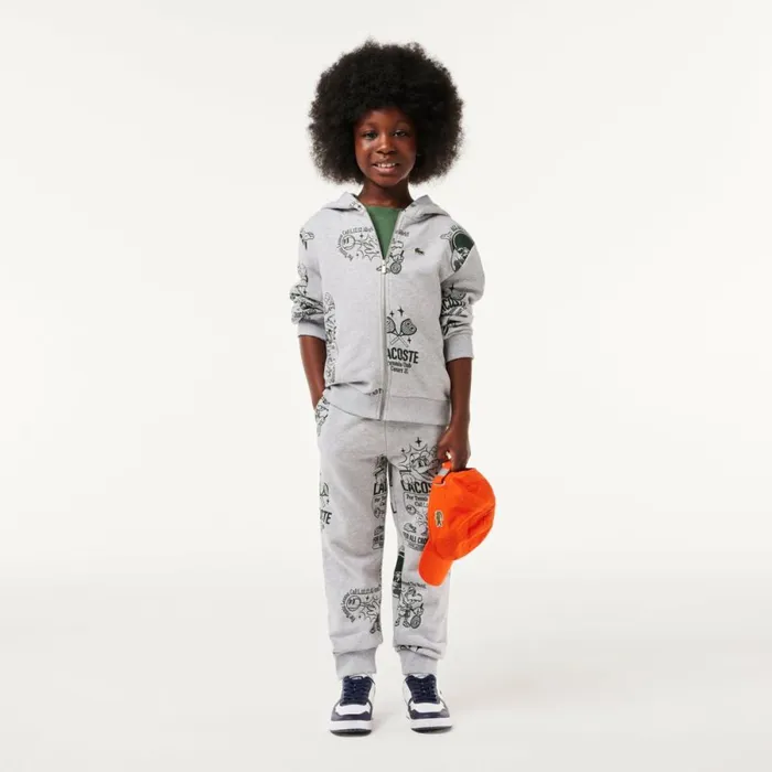 Sweaters and Sweatshirts Kids Lacoste Kids039 Graphic Print Hoodie Grey Chine Dark Green Nli