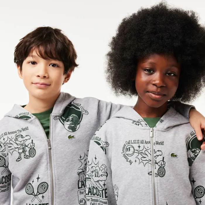 Sweaters and Sweatshirts Kids Lacoste Kids039 Graphic Print Hoodie Grey Chine Dark Green Nli