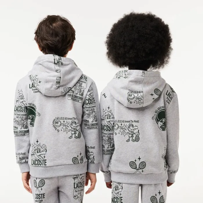 Sweaters and Sweatshirts Kids Lacoste Kids039 Graphic Print Hoodie Grey Chine Dark Green Nli