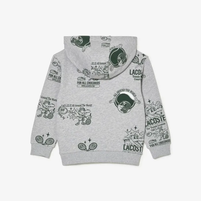 Sweaters and Sweatshirts Kids Lacoste Kids039 Graphic Print Hoodie Grey Chine Dark Green Nli