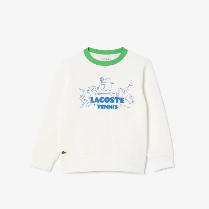 Sweaters and Sweatshirts Kids Lacoste Kids039 Printed Crew Neck Fleece Sweatshirt White 2cq