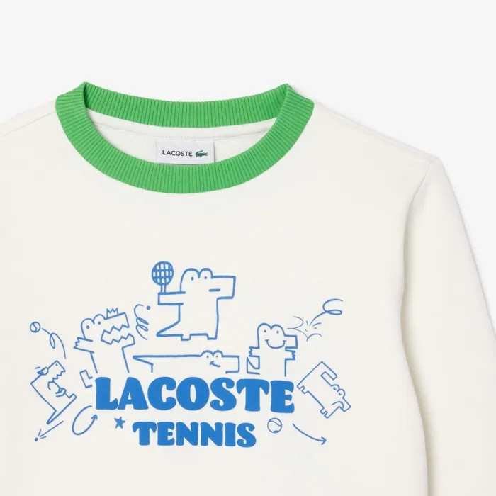 Sweaters and Sweatshirts Kids Lacoste Kids039 Printed Crew Neck Fleece Sweatshirt White 2cq