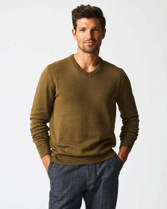 Sweaters and Sweatshirts Men Billy Reid American V Neck Sweater Olive