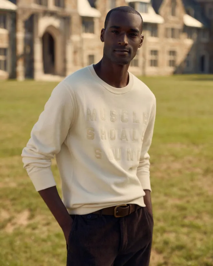 Sweaters and Sweatshirts Men Billy Reid Muscle Shoals Sound Crew Natural