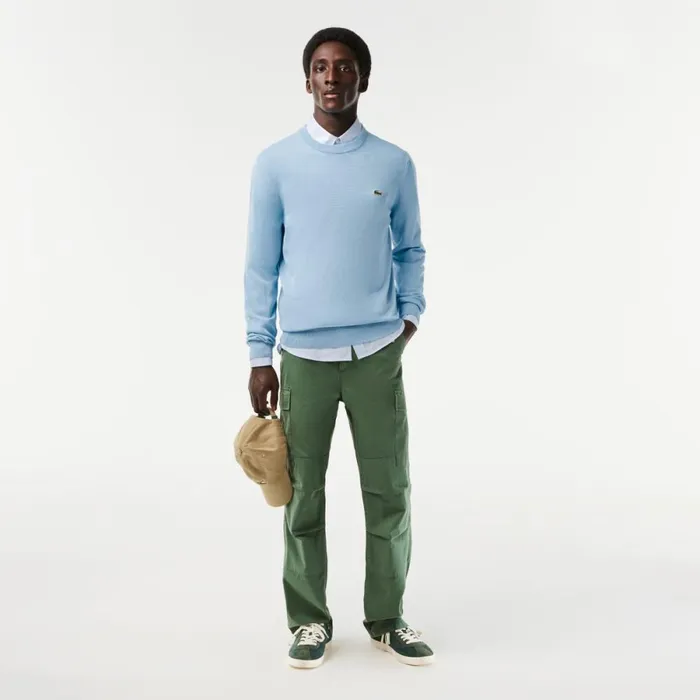 Sweaters and Sweatshirts Men Lacoste Crew Neck Cotton Sweater Pastel Blue Hbp