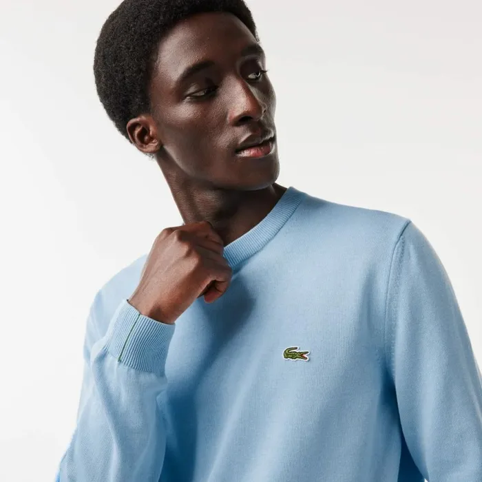Sweaters and Sweatshirts Men Lacoste Crew Neck Cotton Sweater Pastel Blue Hbp