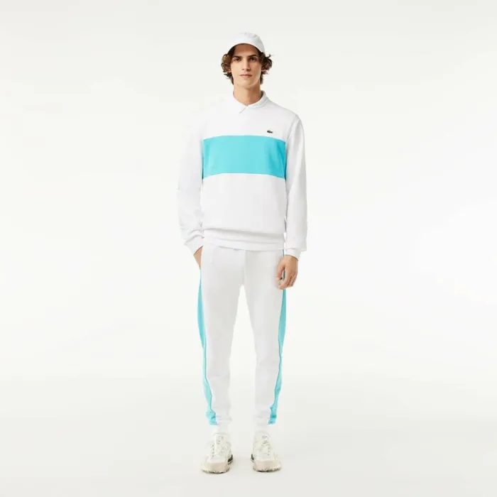 Sweaters and Sweatshirts Men Lacoste Men039s Classic Fit 3D Print Colorblock Sweatshirt White Blue Ri6