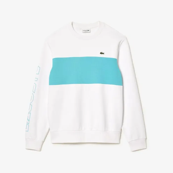 Sweaters and Sweatshirts Men Lacoste Men039s Classic Fit 3D Print Colorblock Sweatshirt White Blue Ri6