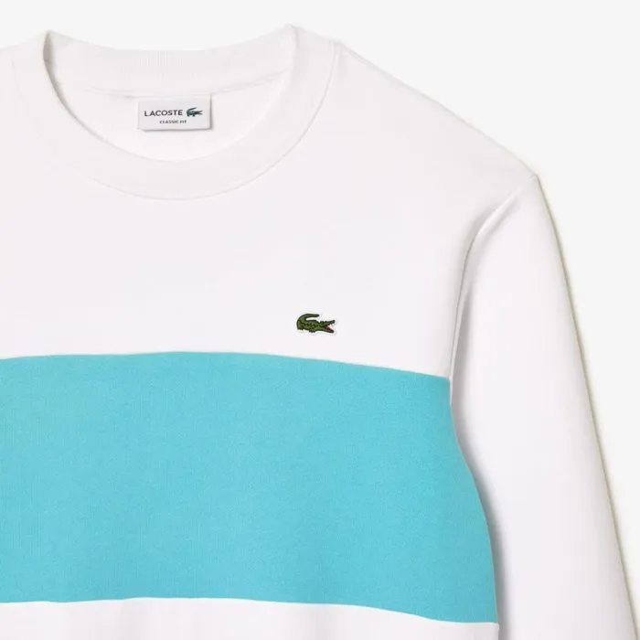 Sweaters and Sweatshirts Men Lacoste Men039s Classic Fit 3D Print Colorblock Sweatshirt White Blue Ri6