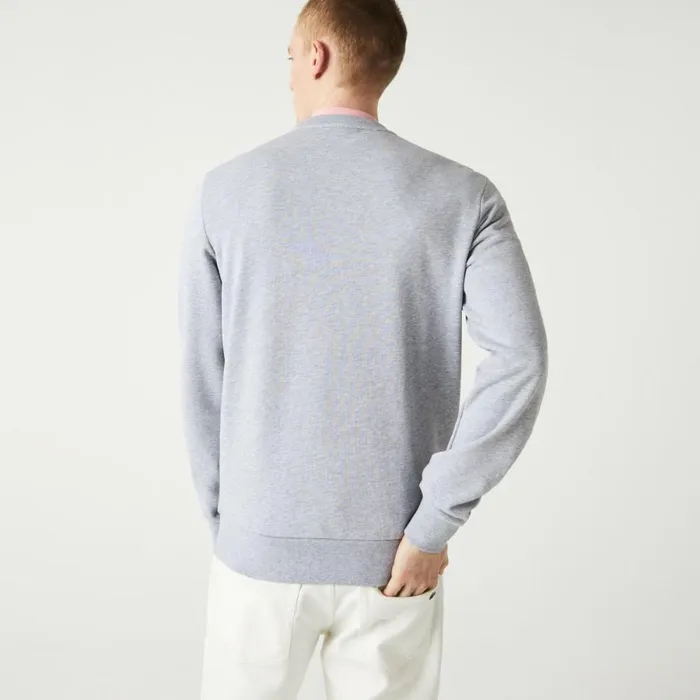 Sweaters and Sweatshirts Men Lacoste Men039s Crew Neck Print Organic Cotton Fleece Sweatshirt Grey Chine Cca
