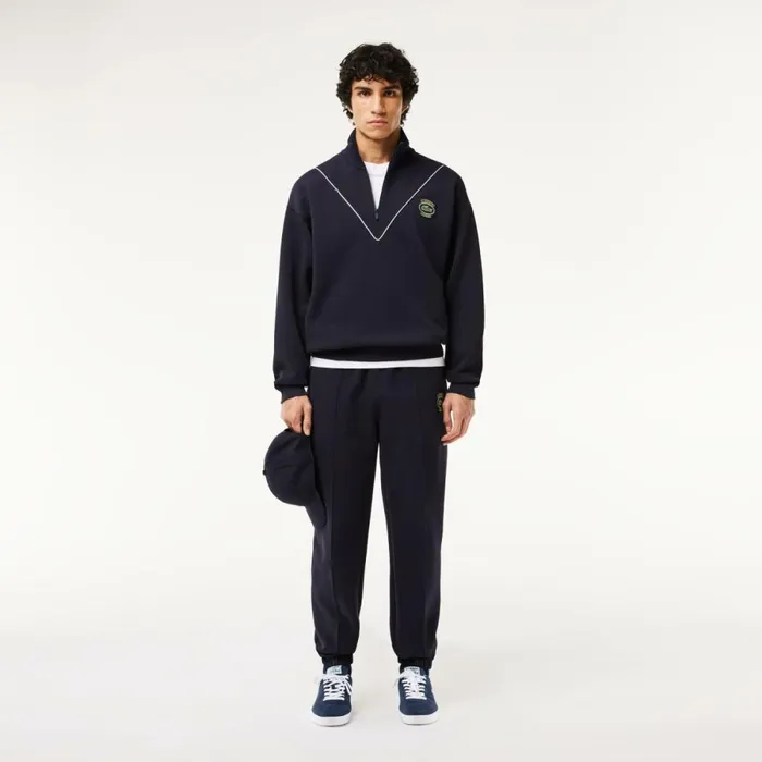Sweaters and Sweatshirts Men Lacoste Men039s Loose Fit HalfZip Piqu Sweatshirt Abysm Blue Hde