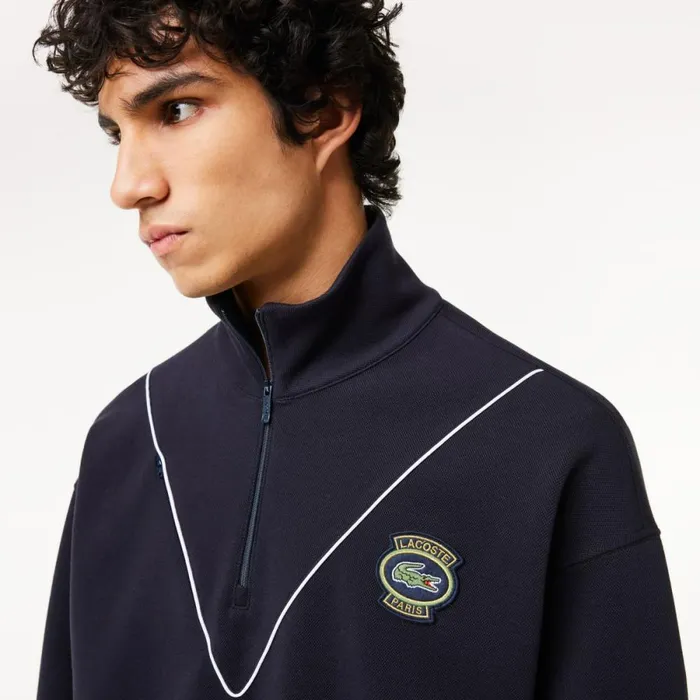 Sweaters and Sweatshirts Men Lacoste Men039s Loose Fit HalfZip Piqu Sweatshirt Abysm Blue Hde