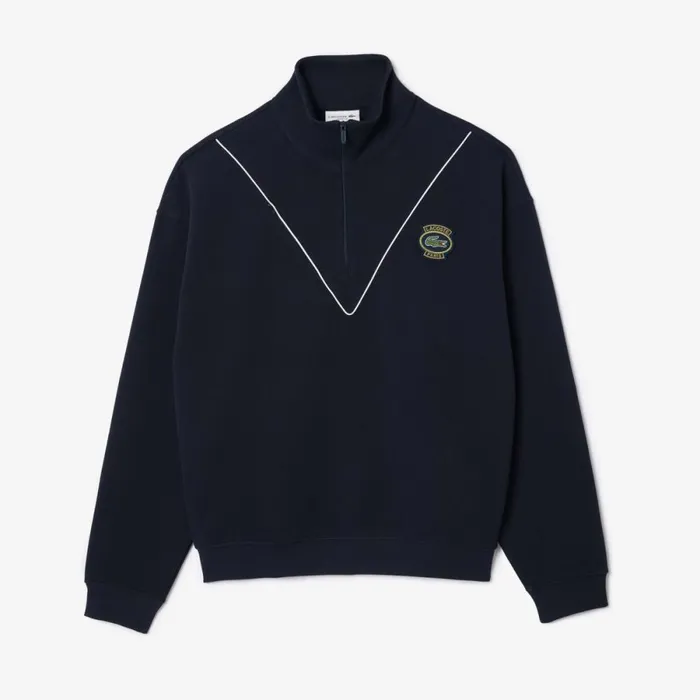 Sweaters and Sweatshirts Men Lacoste Men039s Loose Fit HalfZip Piqu Sweatshirt Abysm Blue Hde