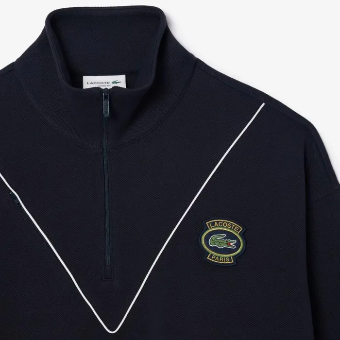 Sweaters and Sweatshirts Men Lacoste Men039s Loose Fit HalfZip Piqu Sweatshirt Abysm Blue Hde