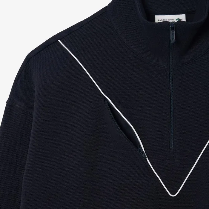Sweaters and Sweatshirts Men Lacoste Men039s Loose Fit HalfZip Piqu Sweatshirt Abysm Blue Hde