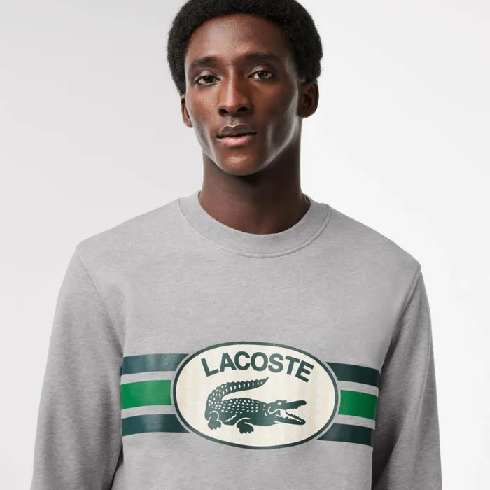 Sweaters and Sweatshirts Men Lacoste Men039s Loose Fit Monogram Fleece Sweatshirt Grey Chine Cca