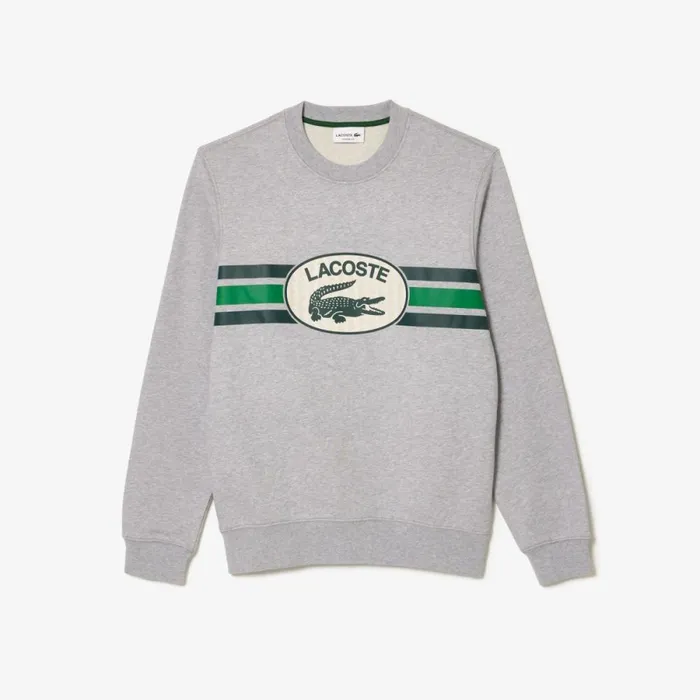 Sweaters and Sweatshirts Men Lacoste Men039s Loose Fit Monogram Fleece Sweatshirt Grey Chine Cca