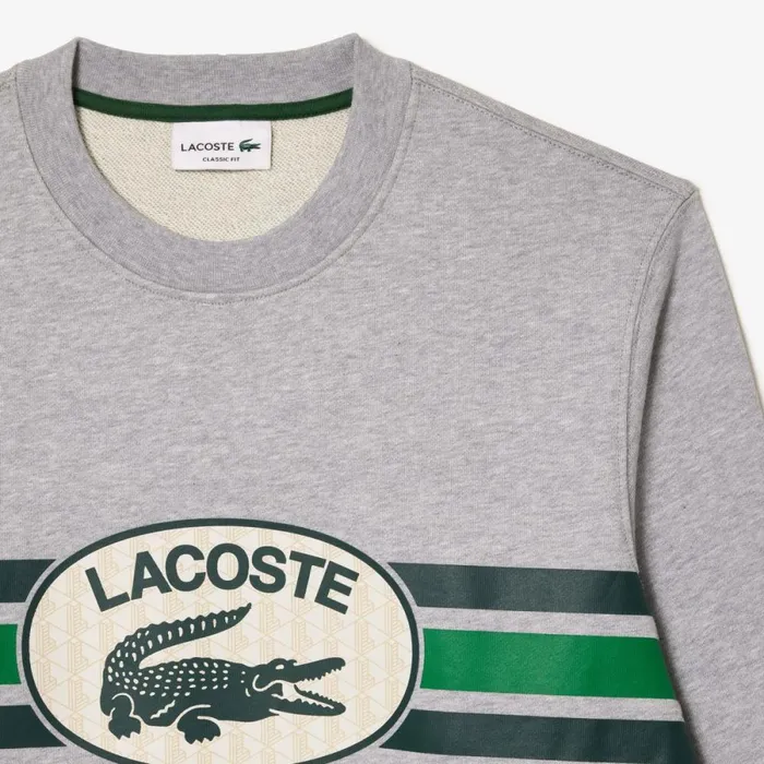 Sweaters and Sweatshirts Men Lacoste Men039s Loose Fit Monogram Fleece Sweatshirt Grey Chine Cca
