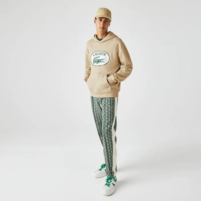 Sweaters and Sweatshirts Men Lacoste Men039s Loose Fit Monogram Hoodie Beige 02s