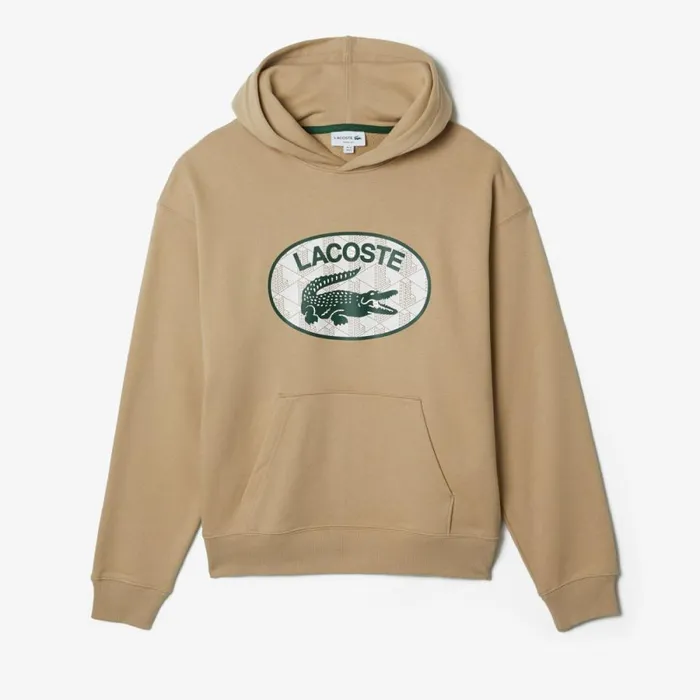 Sweaters and Sweatshirts Men Lacoste Men039s Loose Fit Monogram Hoodie Beige 02s