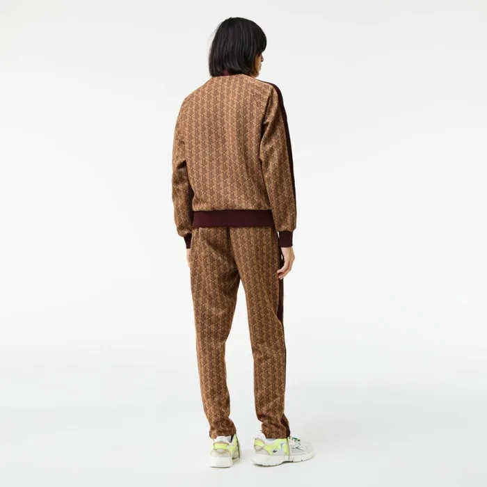 Sweaters and Sweatshirts Men Lacoste Men039s Regular Fit Monogram ZipUp Sweatshirt Beige Bordeaux Mkj