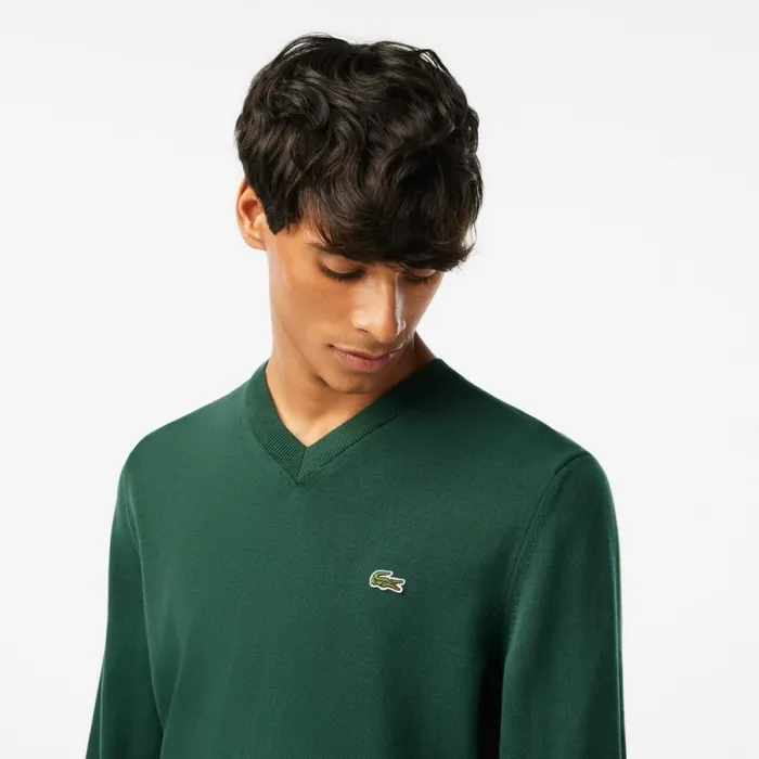 Sweaters and Sweatshirts Men Lacoste Men039s VNeck Organic Cotton Sweater Forest Green Yzp