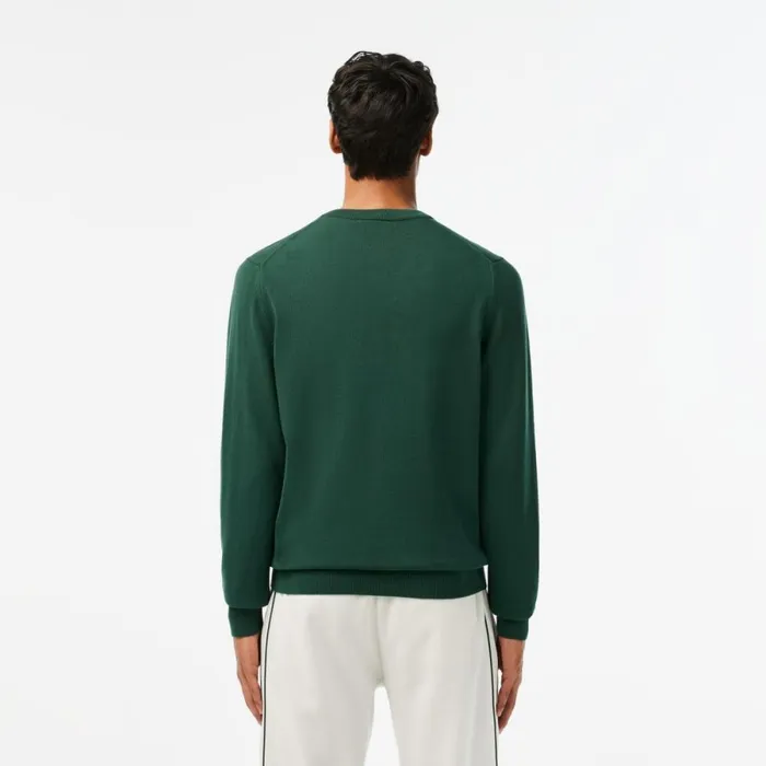 Sweaters and Sweatshirts Men Lacoste Men039s VNeck Organic Cotton Sweater Forest Green Yzp