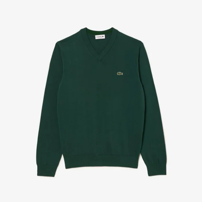 Sweaters and Sweatshirts Men Lacoste Men039s VNeck Organic Cotton Sweater Forest Green Yzp