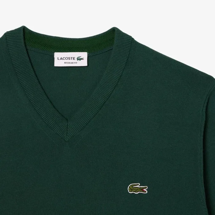 Sweaters and Sweatshirts Men Lacoste Men039s VNeck Organic Cotton Sweater Forest Green Yzp